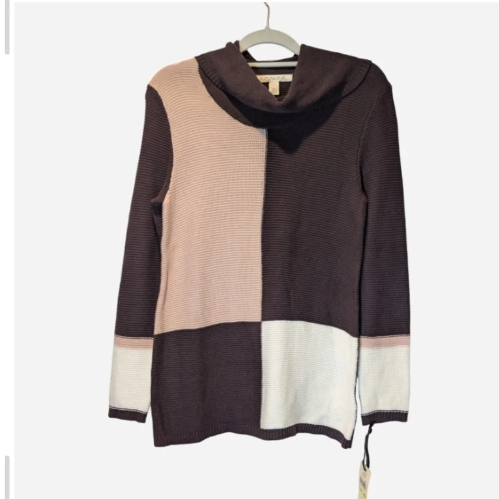 Elegant Colorblock Cowl Neck Sweater - Picture 3 of 9